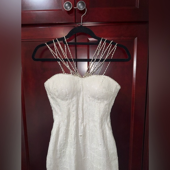 Custom Couture Walter Mikael Elegant White Sequin Strapless Evening Gown - Picture 5 of 16